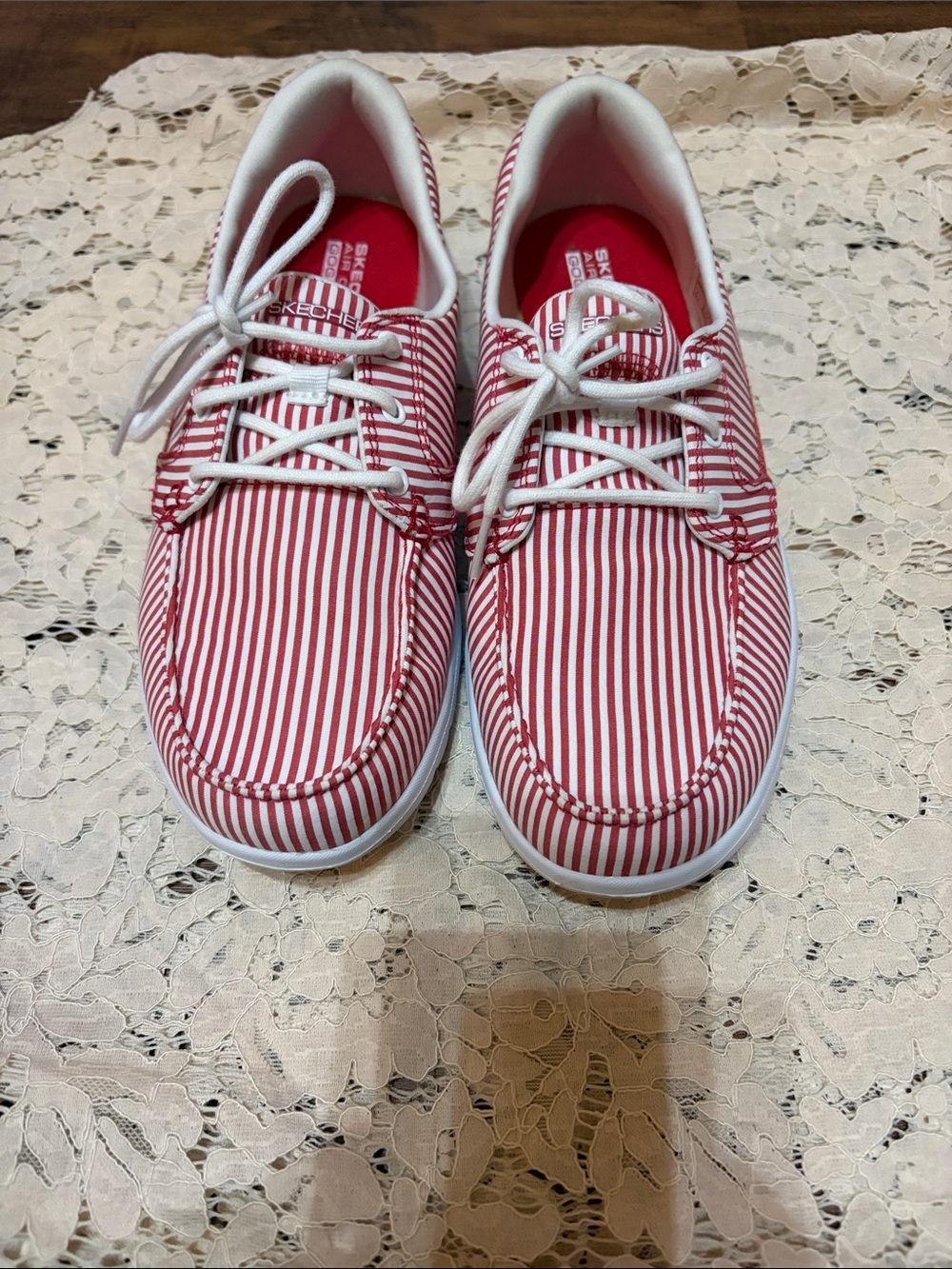 Skechers womens Red & White Striped Lace-Up Sneakers